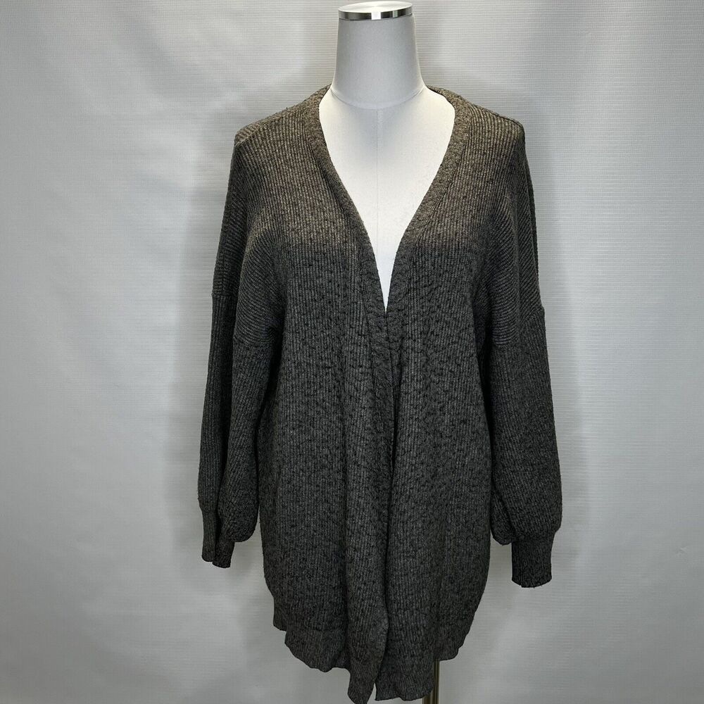 DREAMERS by Debut Womens Large Gray Open Front Balloon Sleeve Cardigan Sweater